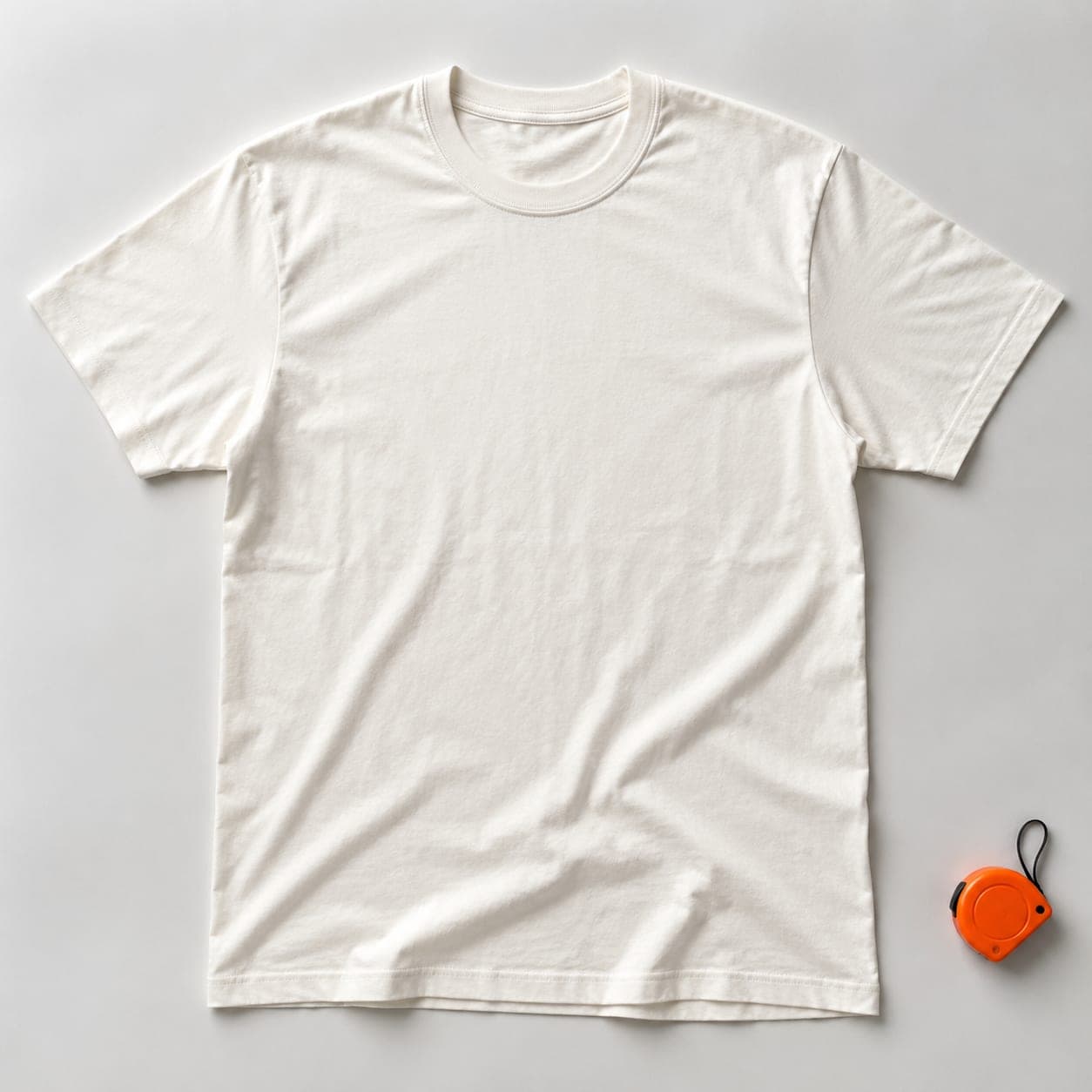 A plain off-white heavyweight cotton t-shirt laid flat, front blank and unprinted.